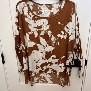 Burnt orange and White Floral Long Sleeve Top hi lo top